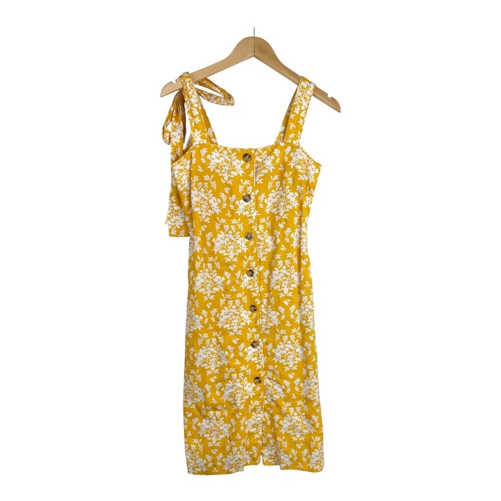 Ann Taylor Yellow & White Floral Belted Button Dress in Squash Blossom Size 0
